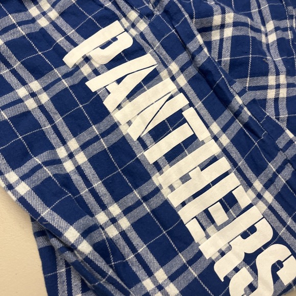 XL Pajama Pants 1 Pair Panthers Blue Plaid Flannel School Team - Picture 3 of 4